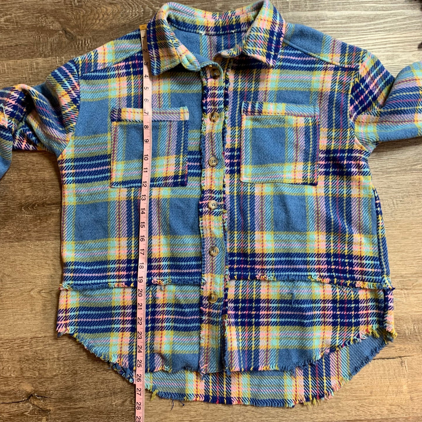 Blue Plaid Spring Shacket with Buttons Size XL
