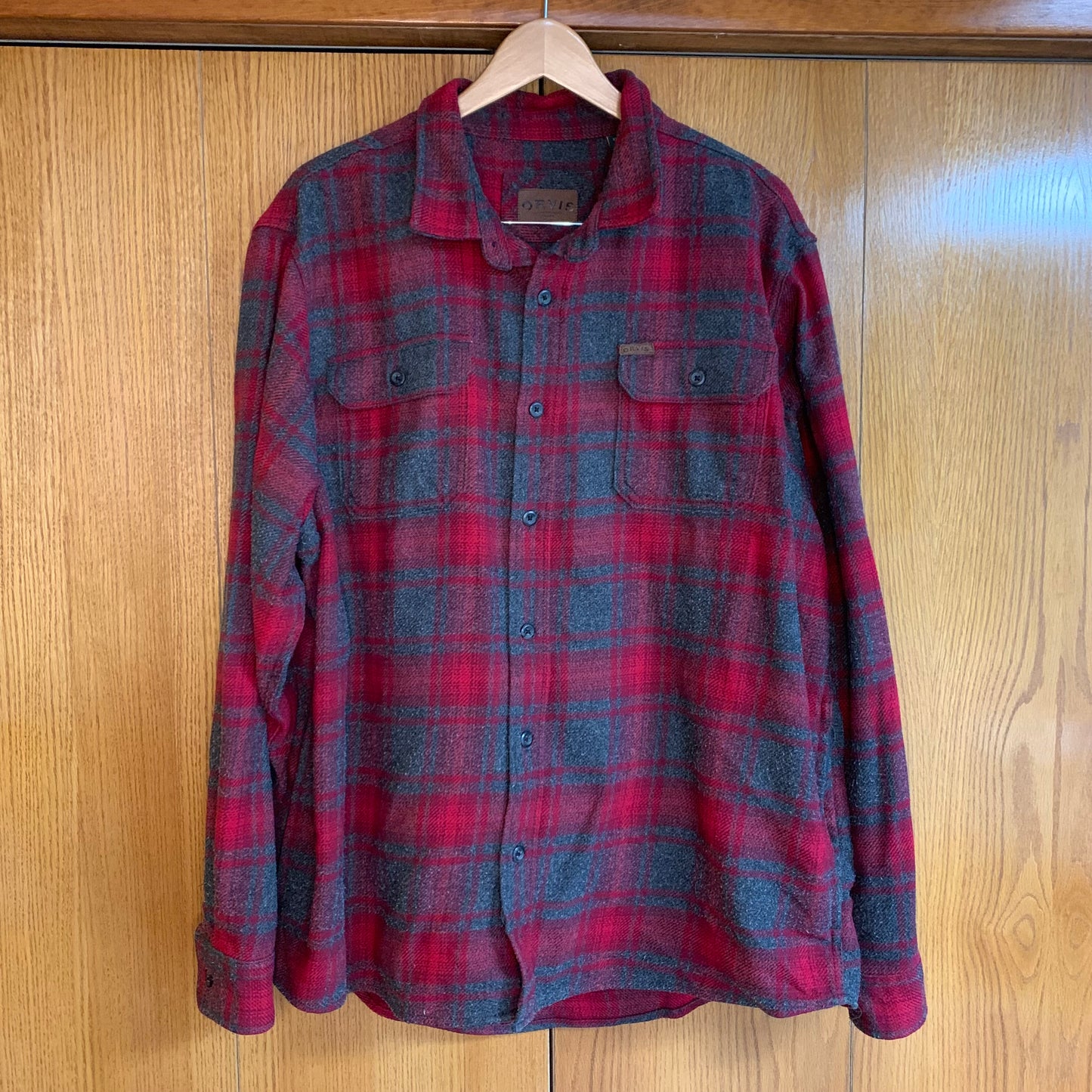 Orvis Mens Red and Grey Plaid Jacket Size 2XL