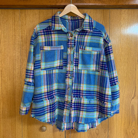 Blue Plaid Spring Shacket with Buttons Size XL