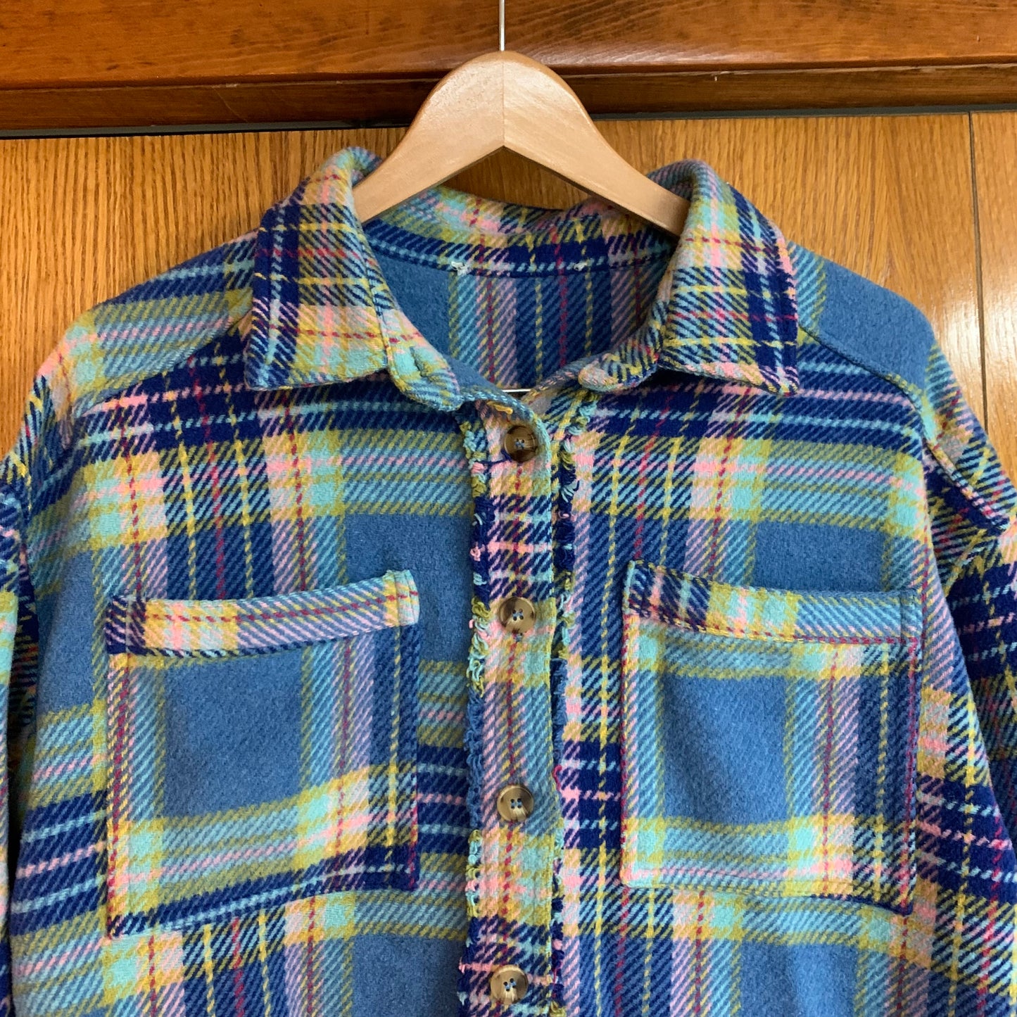 Blue Plaid Spring Shacket with Buttons Size XL