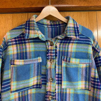 Blue Plaid Spring Shacket with Buttons Size XL