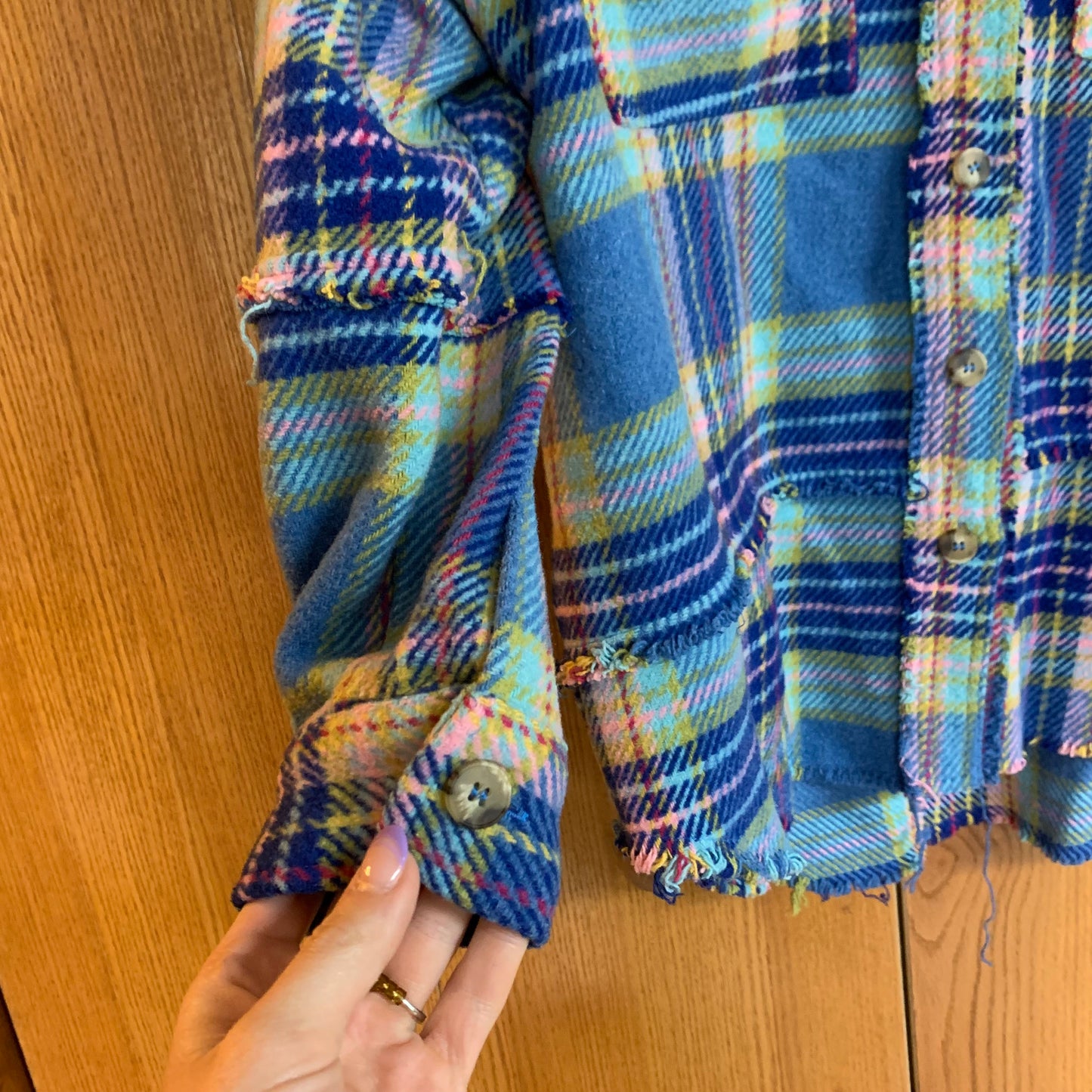 Blue Plaid Spring Shacket with Buttons Size XL