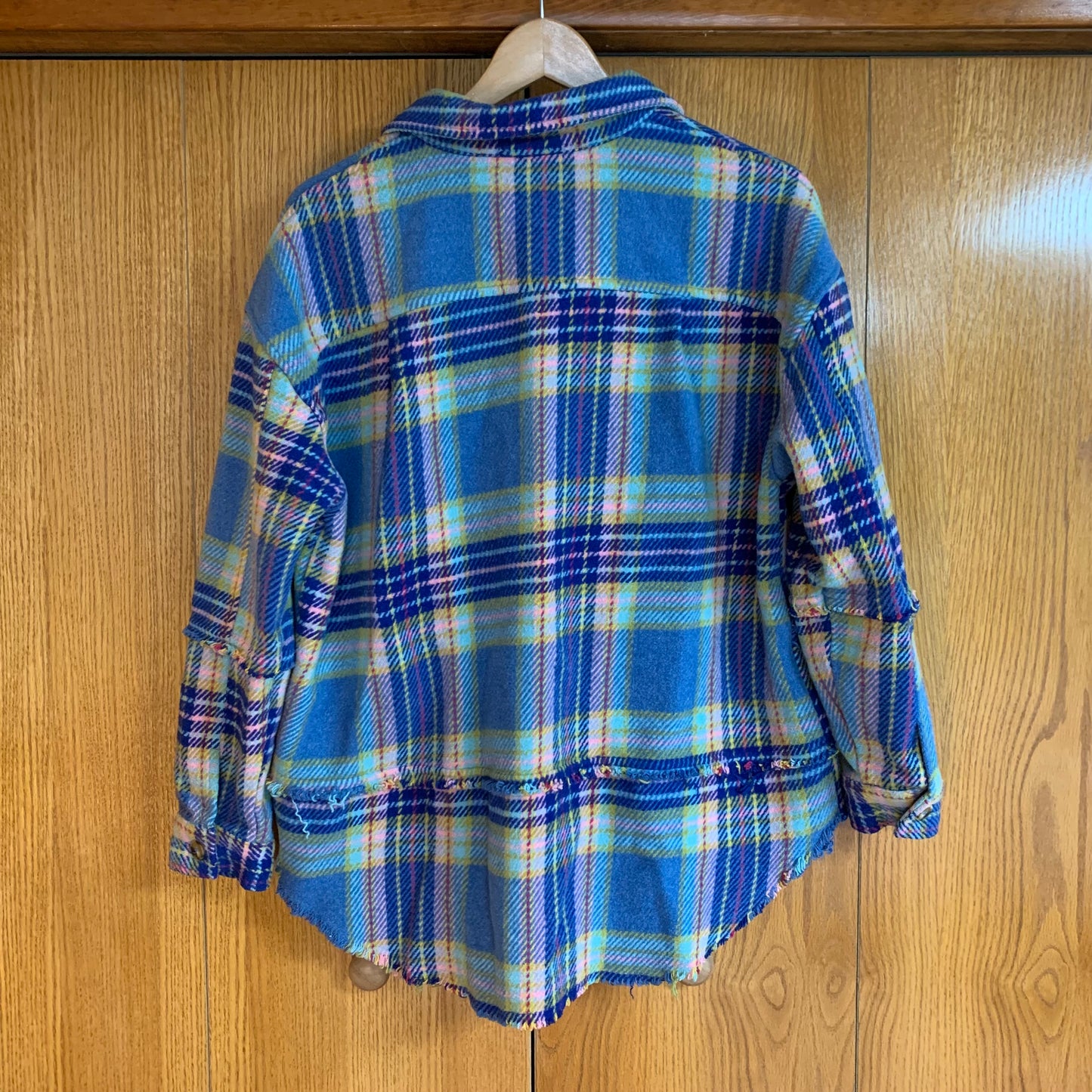 Blue Plaid Spring Shacket with Buttons Size XL