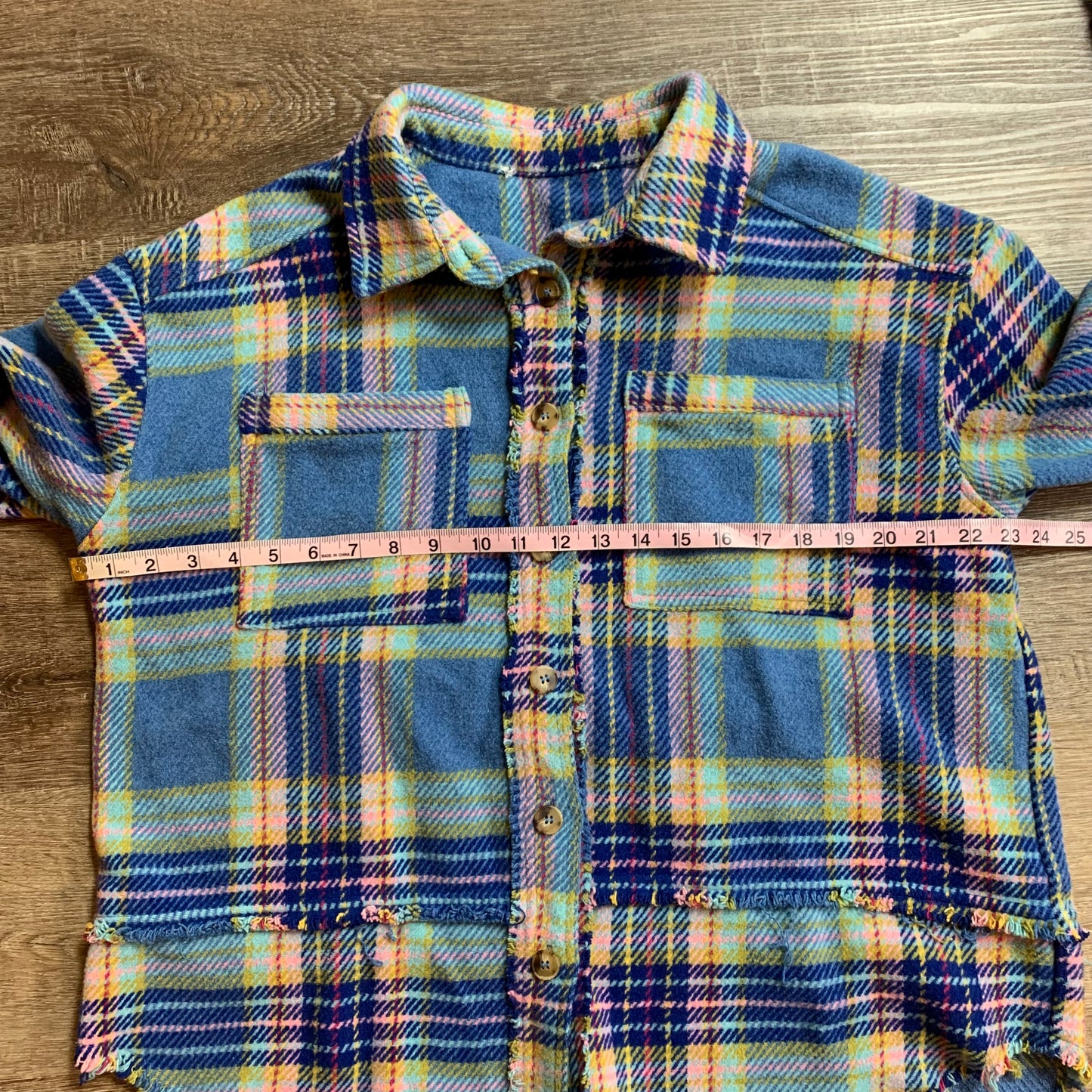 Blue Plaid Spring Shacket with Buttons Size XL