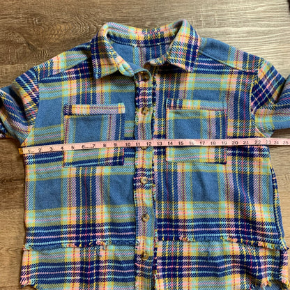 Blue Plaid Spring Shacket with Buttons Size XL
