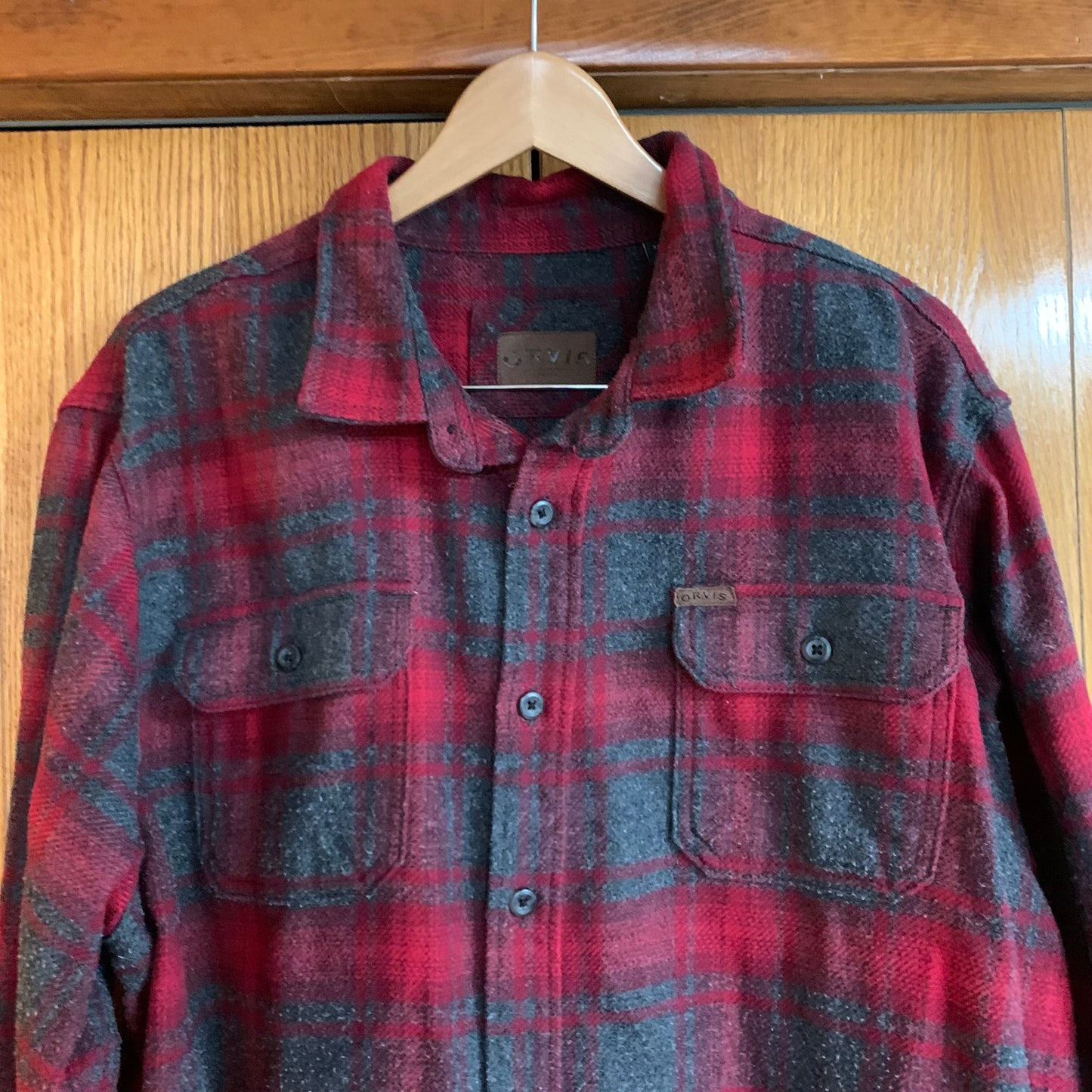 Orvis Mens Red and Grey Plaid Jacket Size 2XL