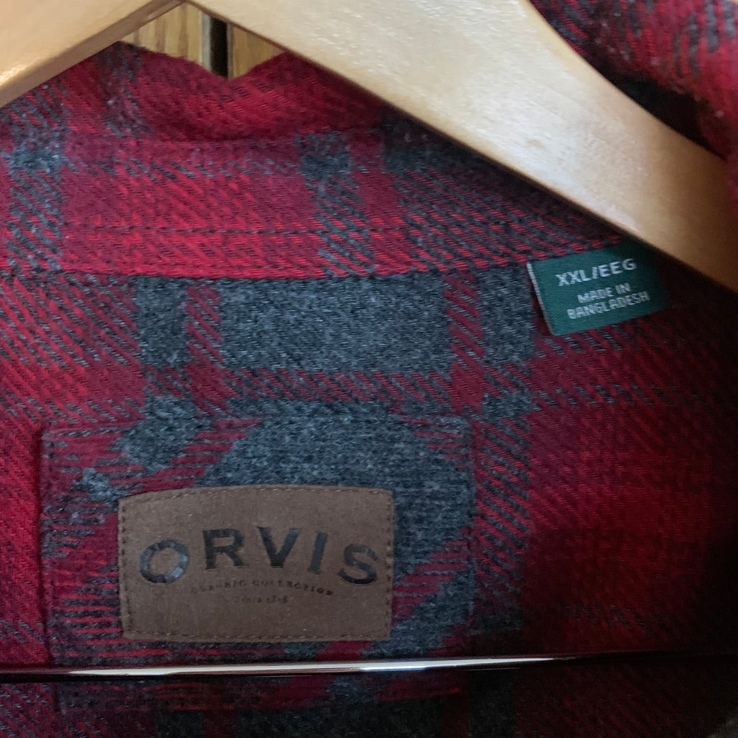 Orvis Mens Red and Grey Plaid Jacket Size 2XL